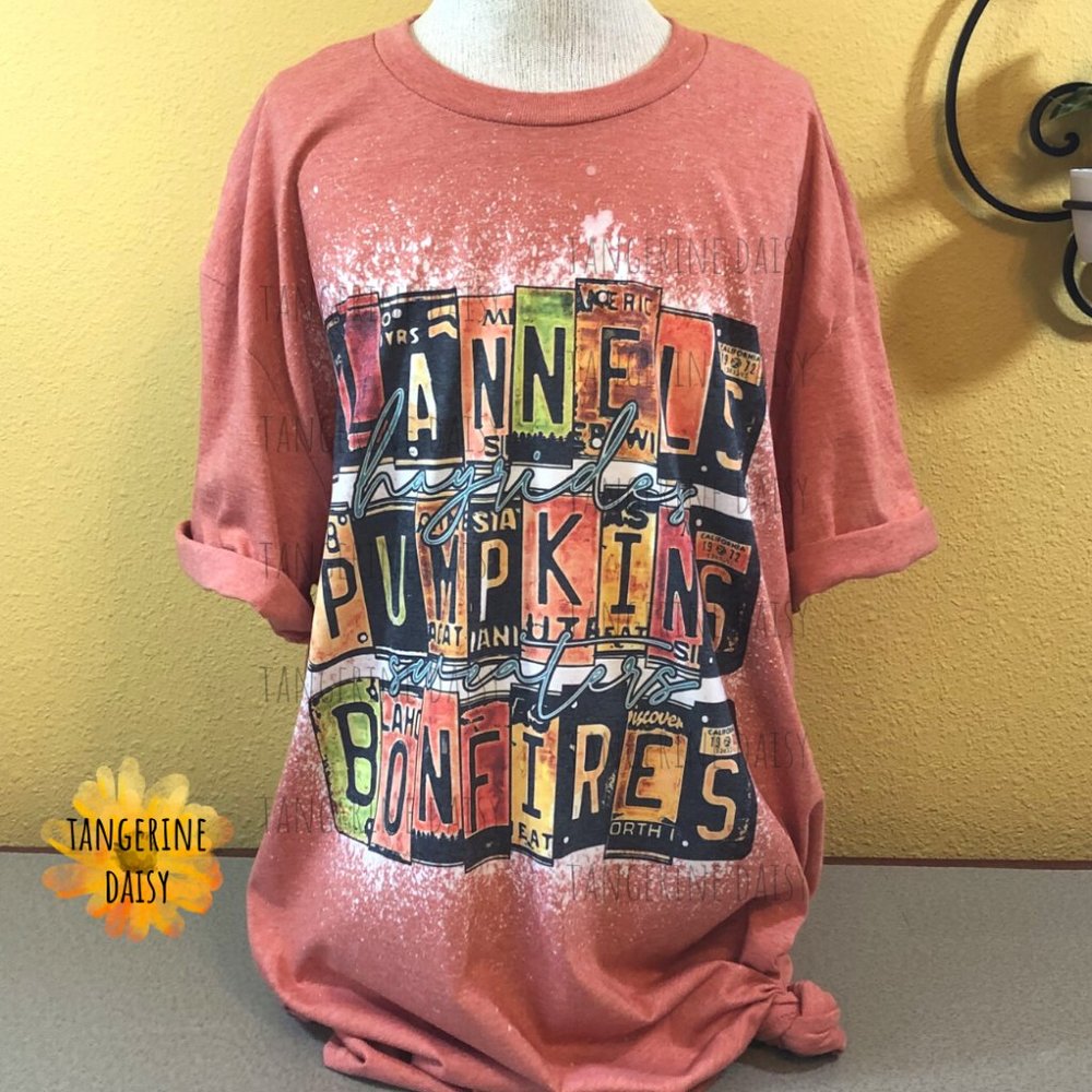 NEW ADULT UNISEX XLARGE Handmade "Flannels Pumpkins Bonfires" Tee